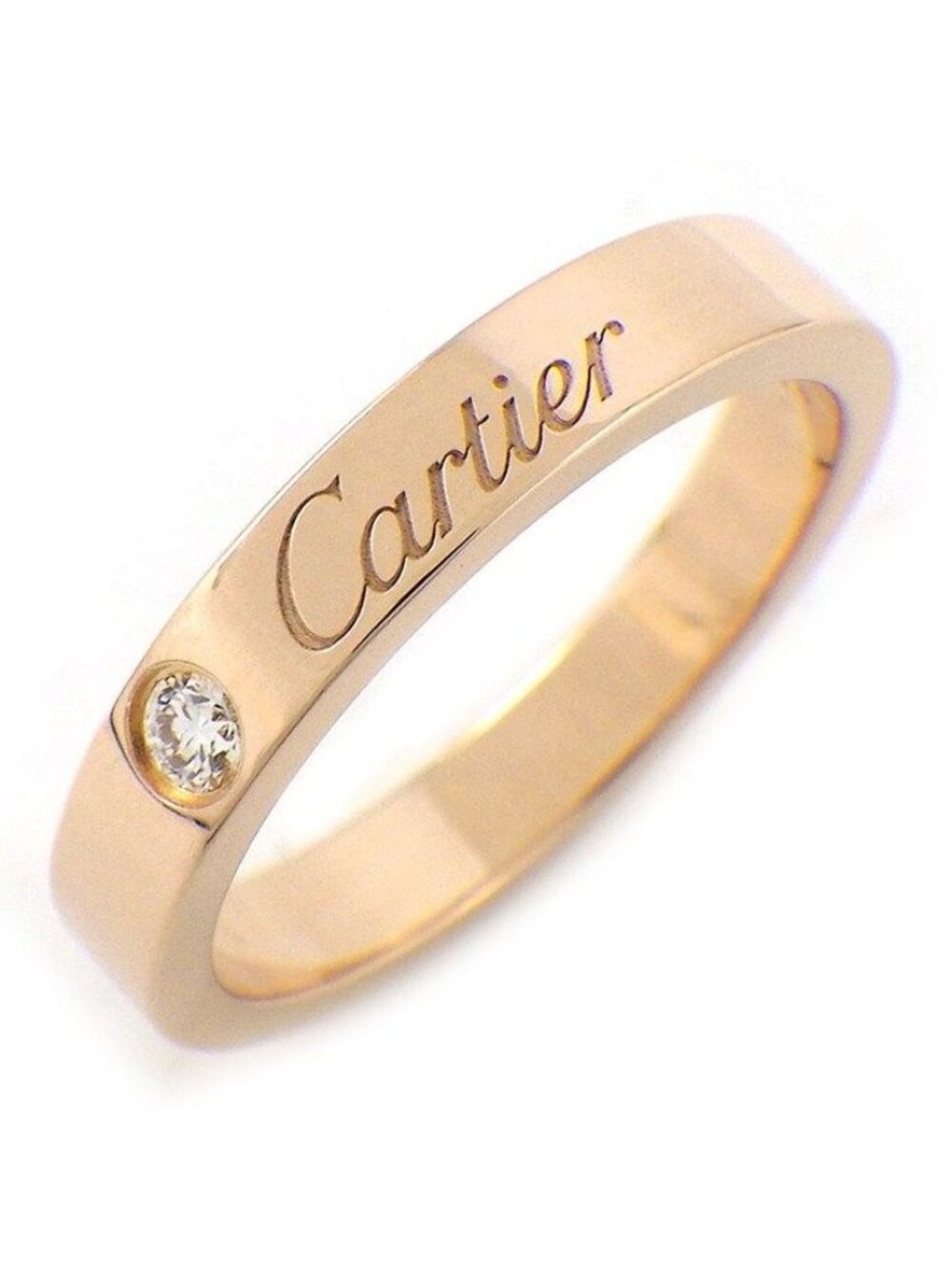 Cartier Ring C de Cartier Wedding Band Engraved Logo Point Diamond 18k Pink